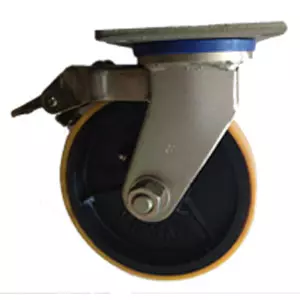 Сверхбольшегрузное полиуретановое колесо 200 мм, 1000 кг (сер. 716, пов., тормоз, шарикоп.)